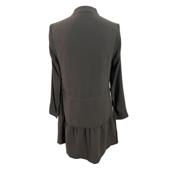 All Saints Lin Sleeve Mini Relax Dress Dark Olive Green Tie Waist Size 2 - Picture 3 of 10